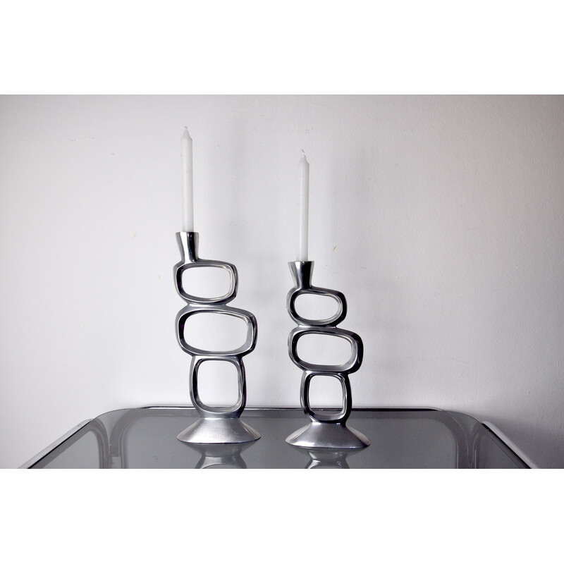 Pareja de candelabros circulares vintage de Matthew Hilton, Inglaterra 1980