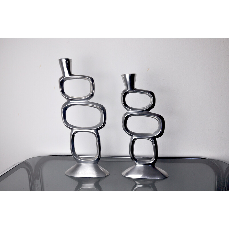 Pair of vintage circle candle holders by Matthew Hilton, England 1980