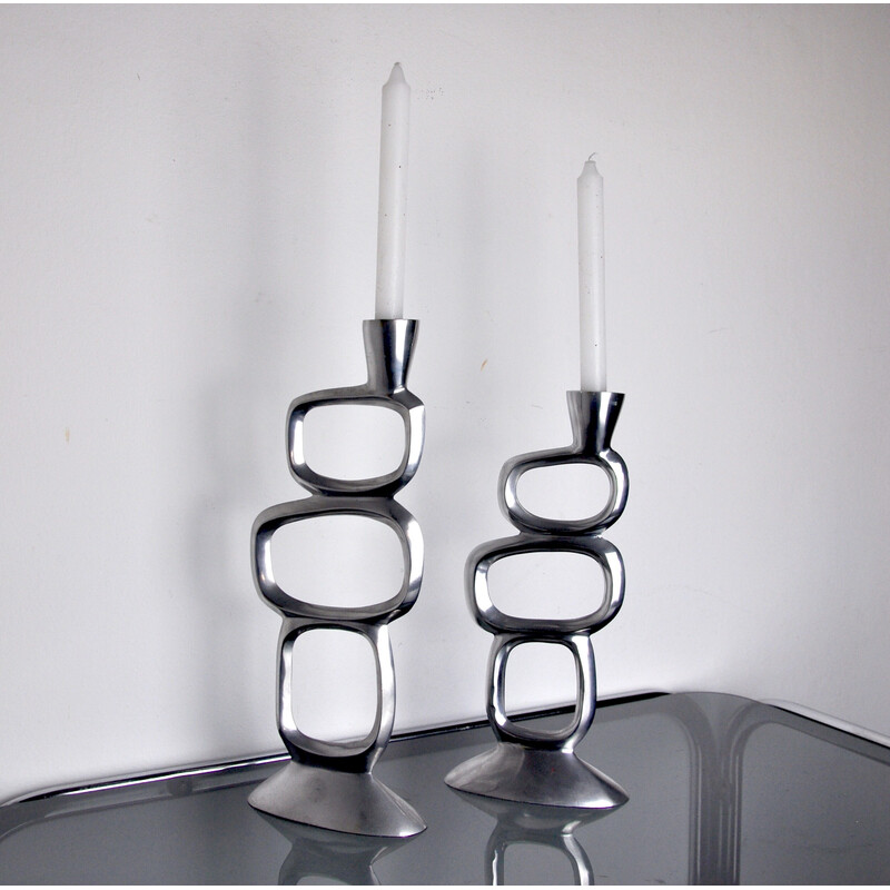 Pair of vintage circle candle holders by Matthew Hilton, England 1980