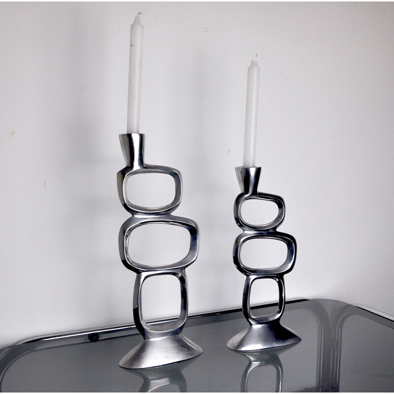 Pair of vintage circle candle holders by Matthew Hilton, England 1980