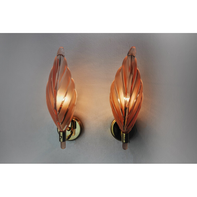 Pair of vintage Murano glass wall lamps, Italy 1970