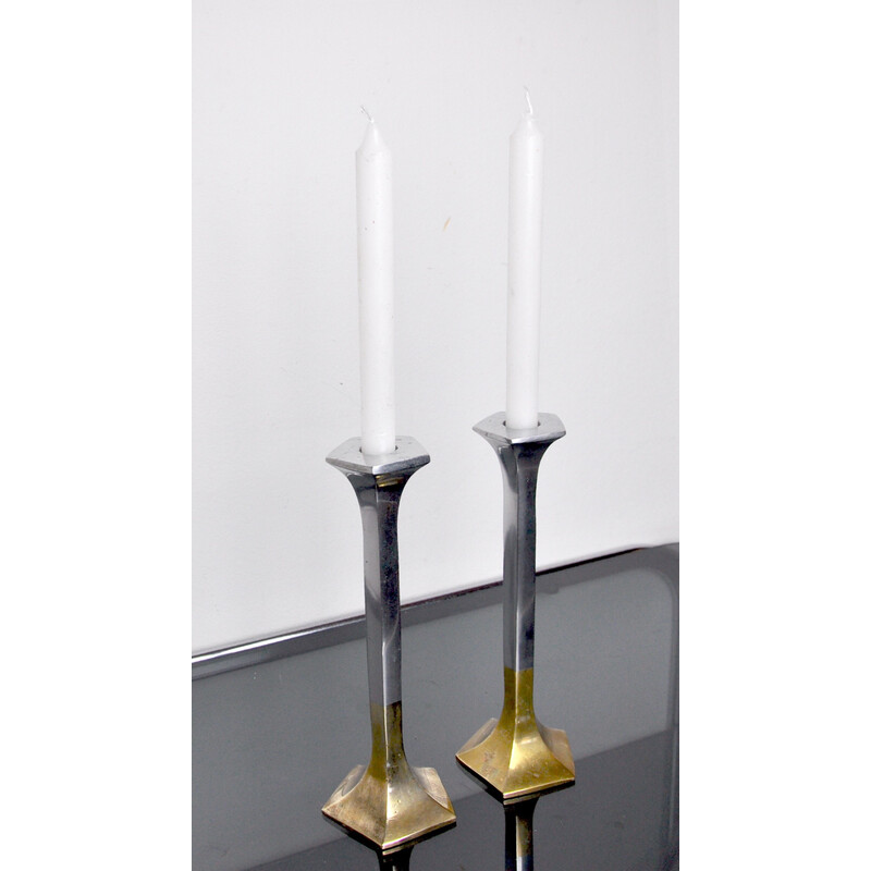 Pair of vintage Brutalist candlesticks by David Marshall, Spain 1980