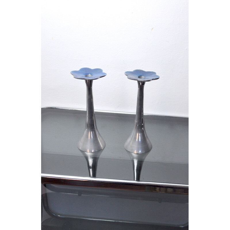 Pair of vintage Brutalist floral candlesticks by David Marshall, Spain 1980