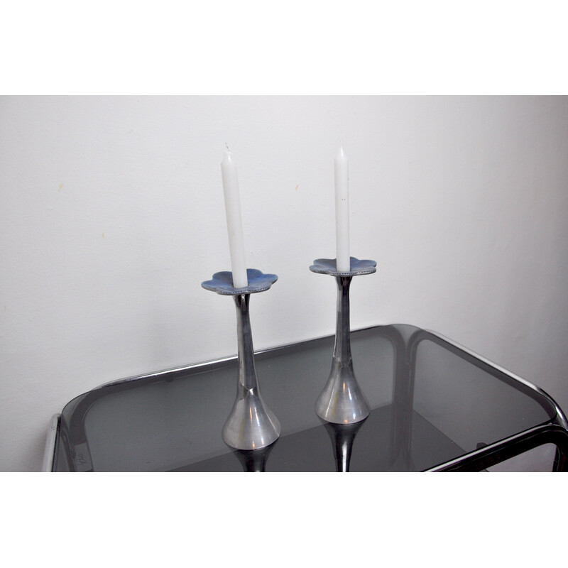 Pair of vintage Brutalist floral candlesticks by David Marshall, Spain 1980