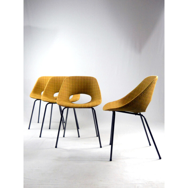 Set of 4 Tulip Chairs in aluminum and fabric by Pierre Guariche for Steiner - 1950s