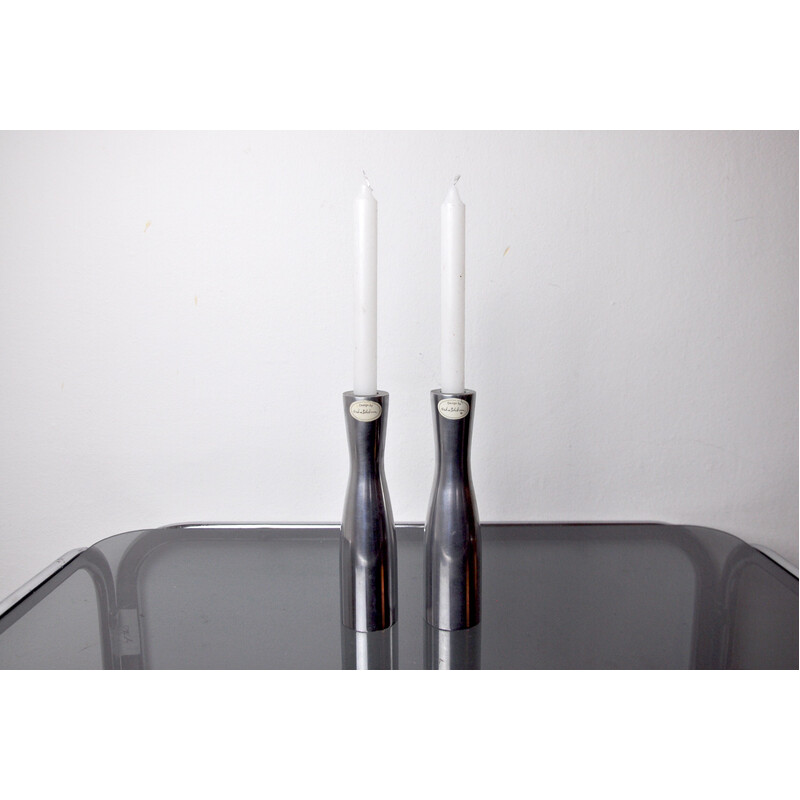 Pair of vintage Scandinavian steel candlesticks by Erika Pekkari, 1990