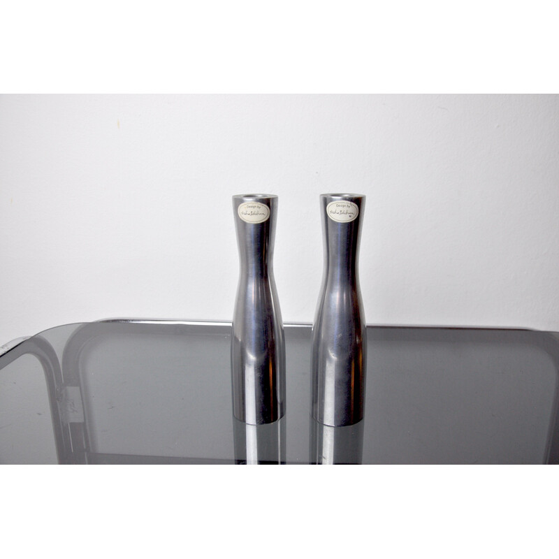 Pair of vintage Scandinavian steel candlesticks by Erika Pekkari, 1990