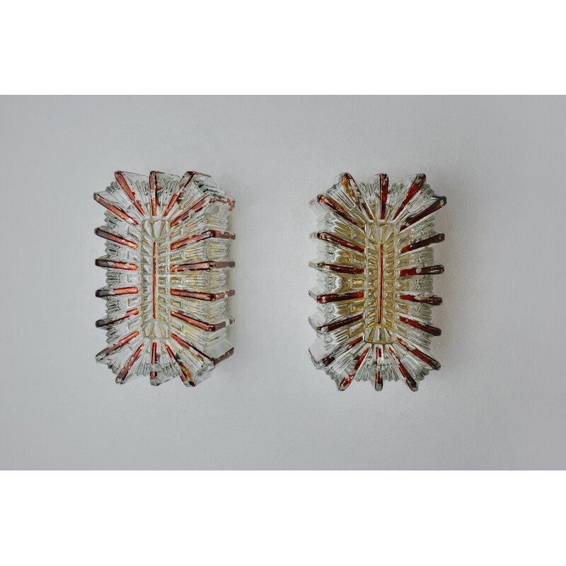 Pair of vintage wall lamps in glass and orange varnish, Germany 1970