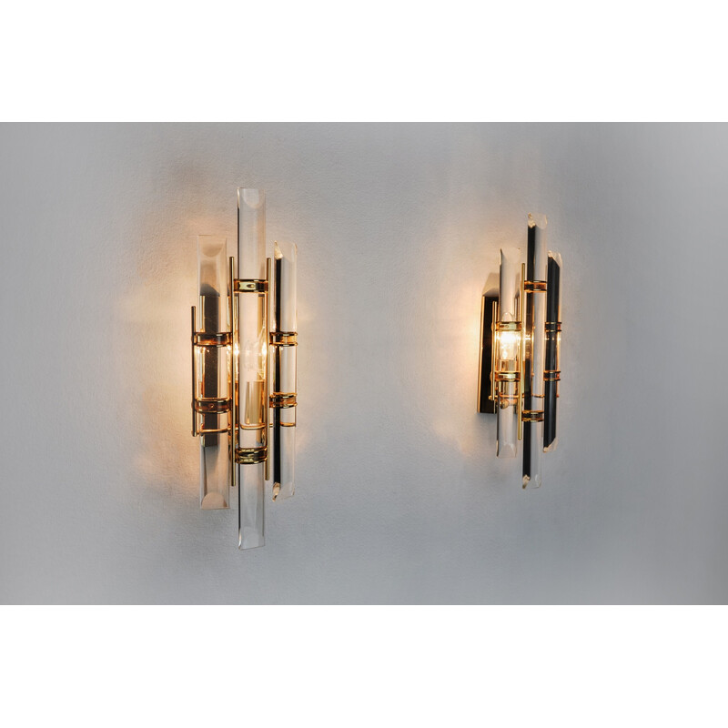 Pair of vintage Murano glass wall lamps by Venini, Italy 1970