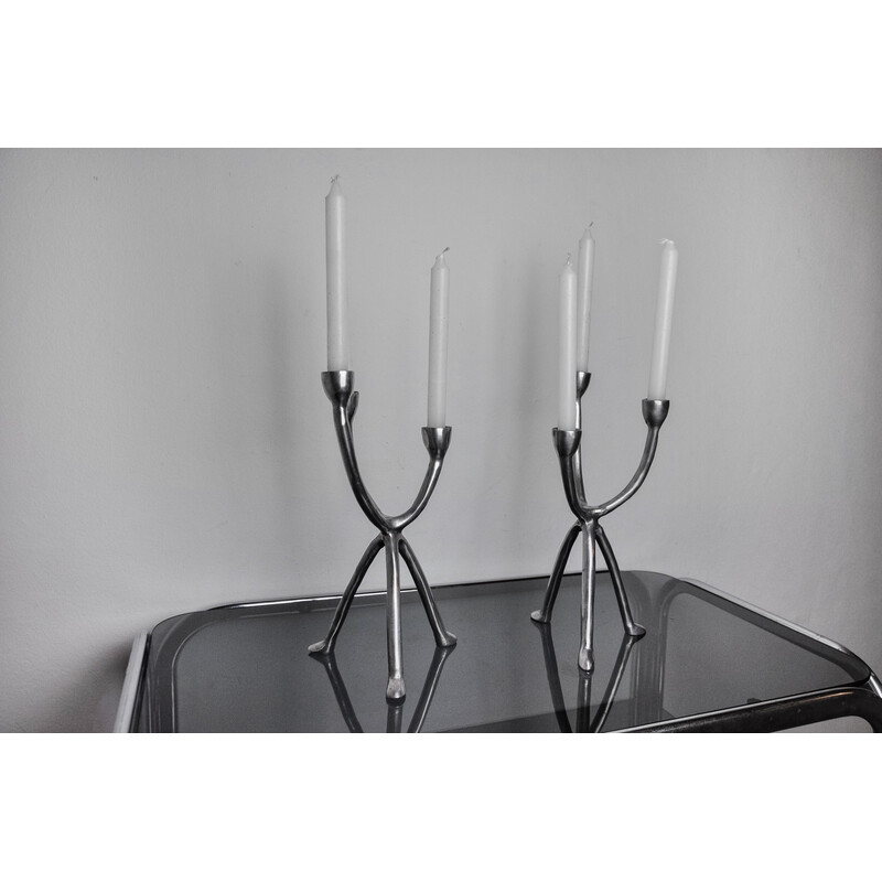 Pair of vintage aluminum candlesticks, Denmark 1970