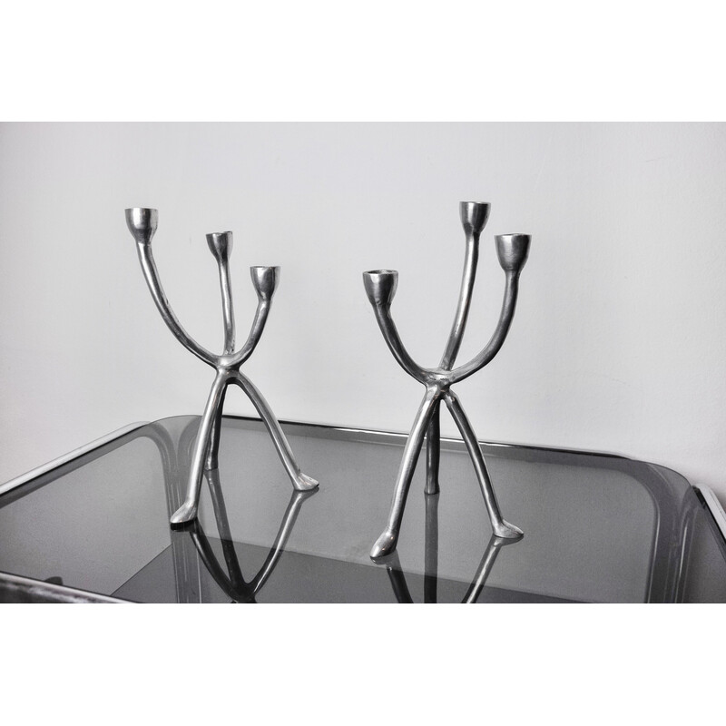 Pair of vintage aluminum candlesticks, Denmark 1970