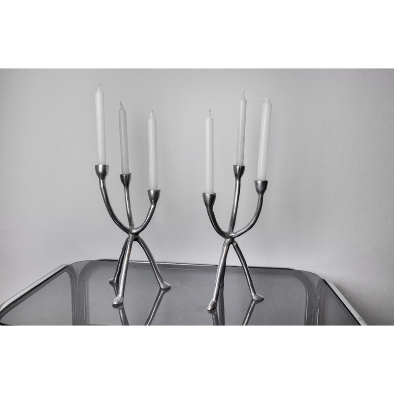 Ein Paar Vintage-Kerzenhalter aus Aluminium, Dänemark 1970