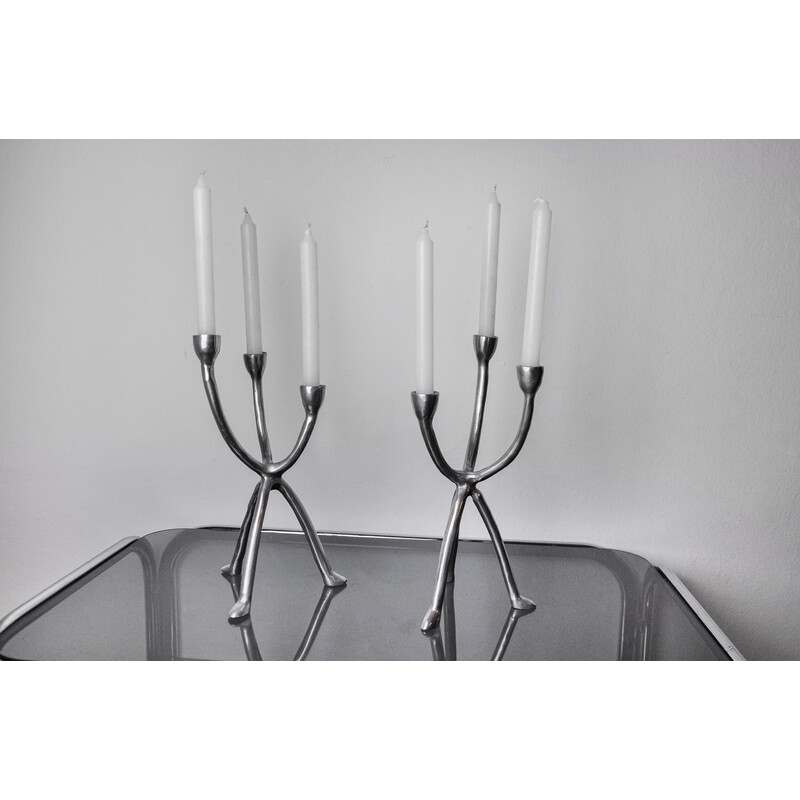 Pair of vintage aluminum candlesticks, Denmark 1970