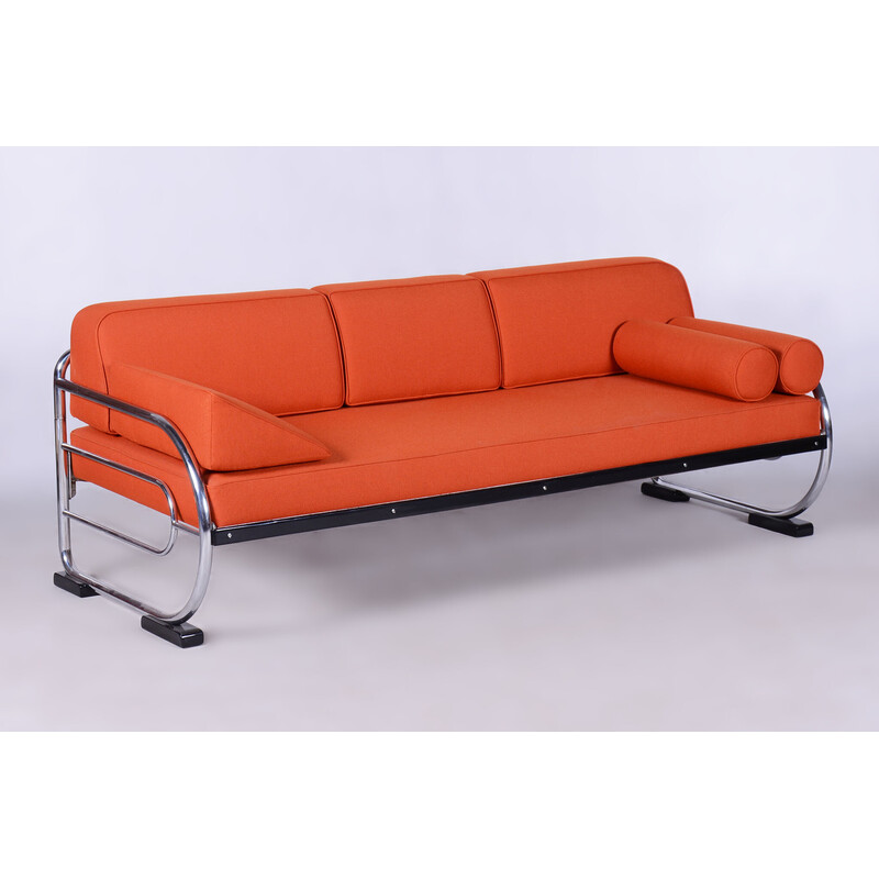 Vintage orange leather sofa by Robert Slezak, Czechoslovakia 1930