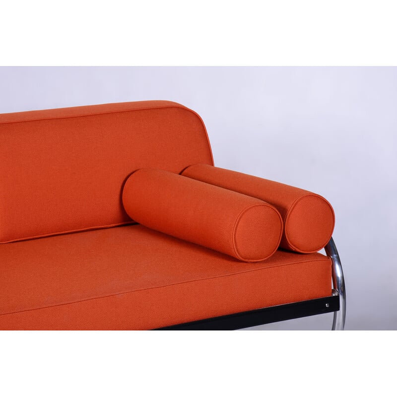 Vintage orange leather sofa by Robert Slezak, Czechoslovakia 1930