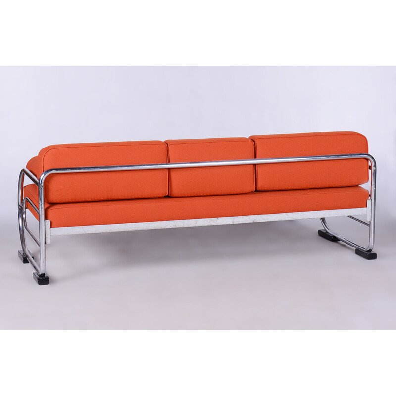 Vintage orange leather sofa by Robert Slezak, Czechoslovakia 1930