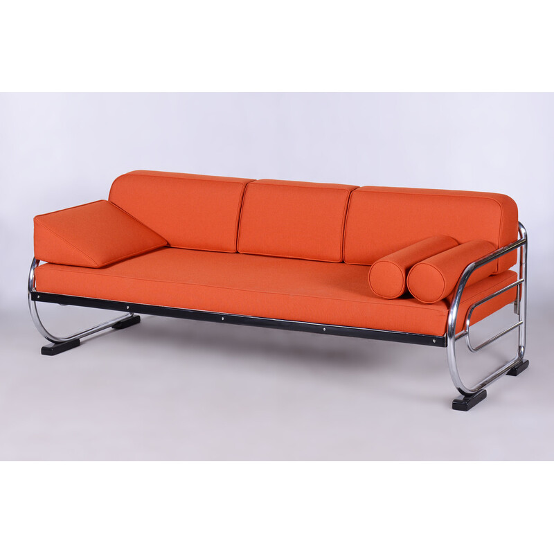 Vintage orange leather sofa by Robert Slezak, Czechoslovakia 1930