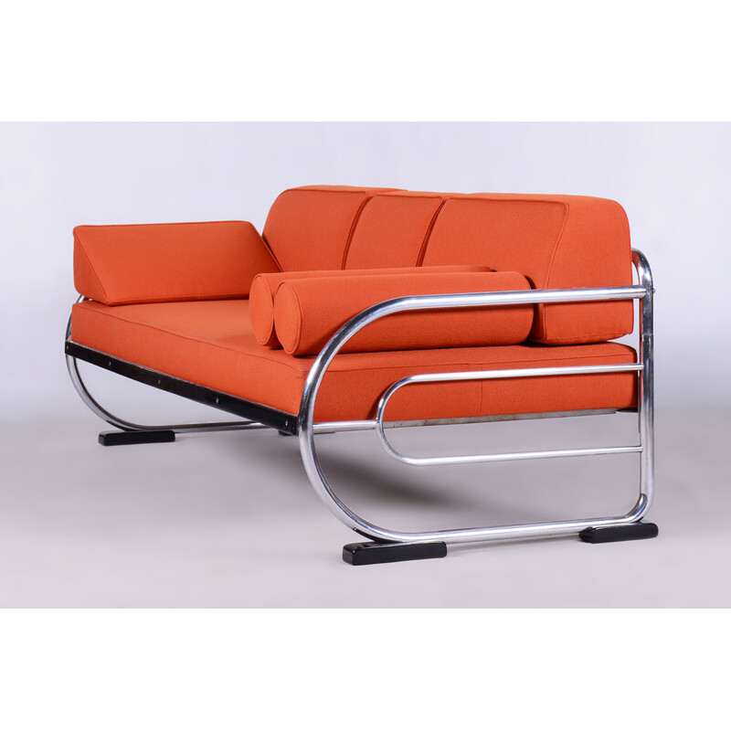 Vintage orange leather sofa by Robert Slezak, Czechoslovakia 1930