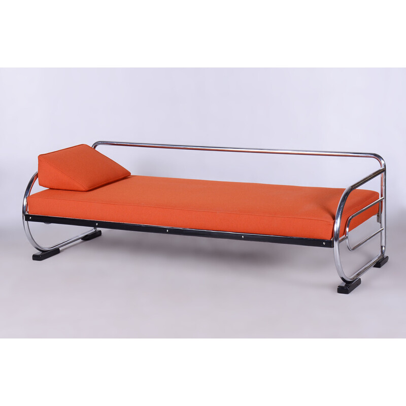 Vintage orange leather sofa by Robert Slezak, Czechoslovakia 1930