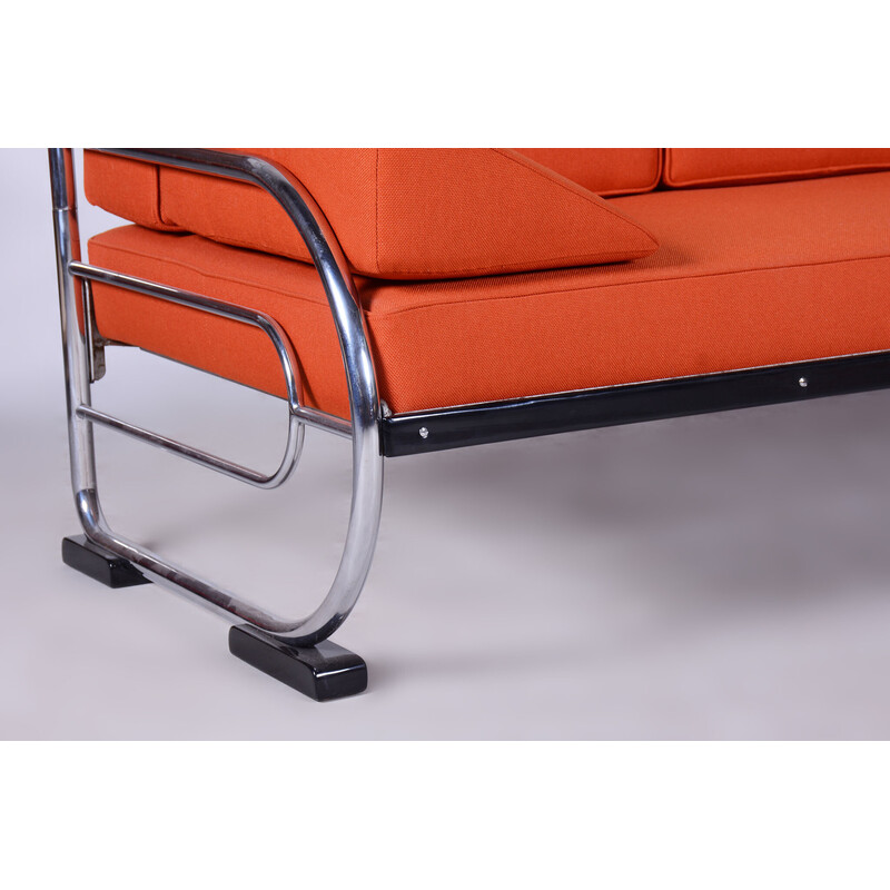 Orangefarbenes Vintage-Ledersofa von Robert Slezak, Tschechoslowakei 1930