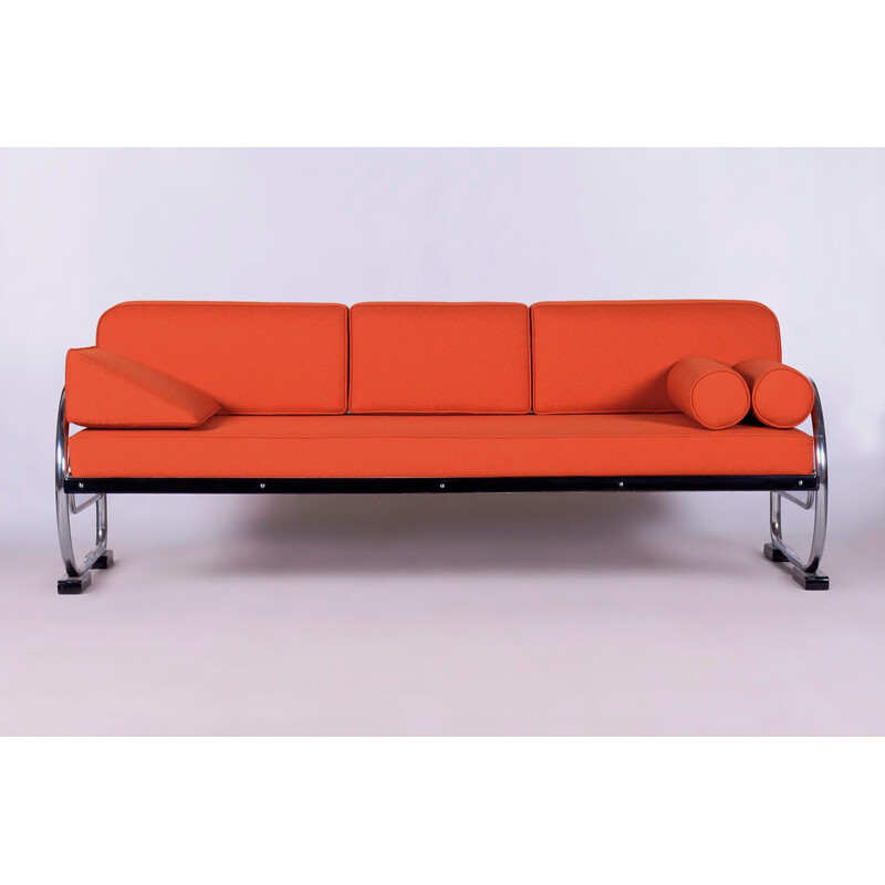 Orangefarbenes Vintage-Ledersofa von Robert Slezak, Tschechoslowakei 1930