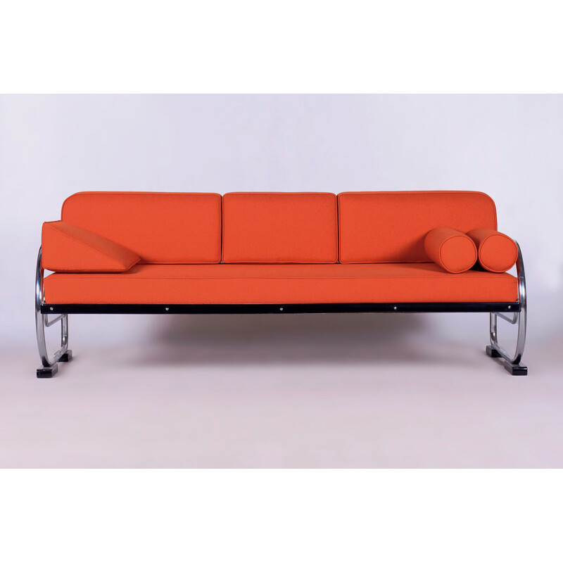 Vintage orange leather sofa by Robert Slezak, Czechoslovakia 1930