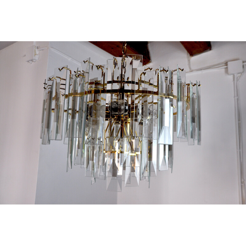 Vintage glass and metal waterfall chandelier by Venini, Italy 1970