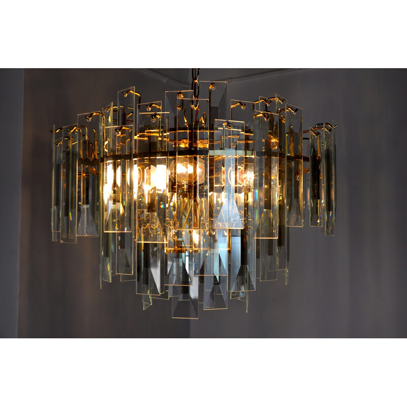 Vintage glass and metal waterfall chandelier by Venini, Italy 1970