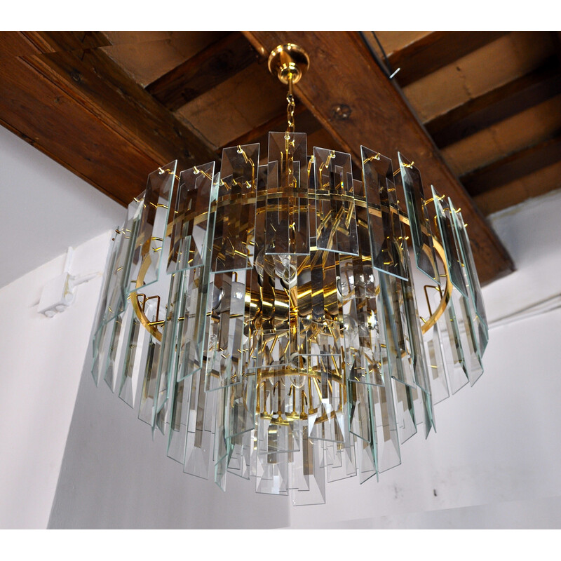 Vintage glass and metal waterfall chandelier by Venini, Italy 1970