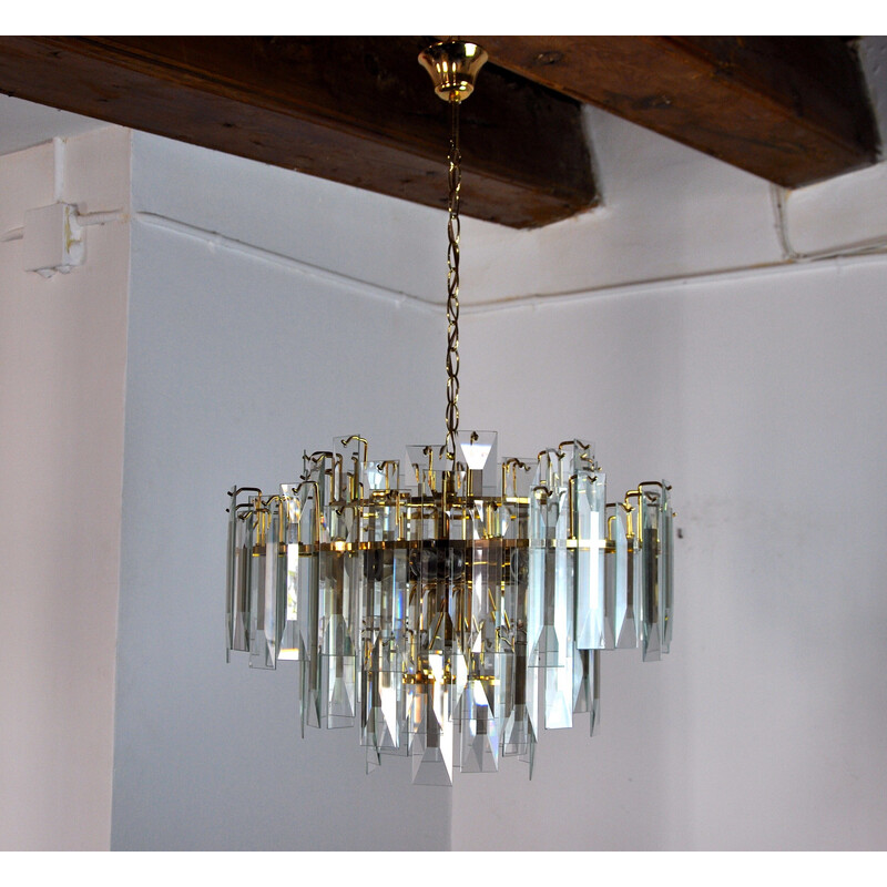 Vintage glass and metal waterfall chandelier by Venini, Italy 1970