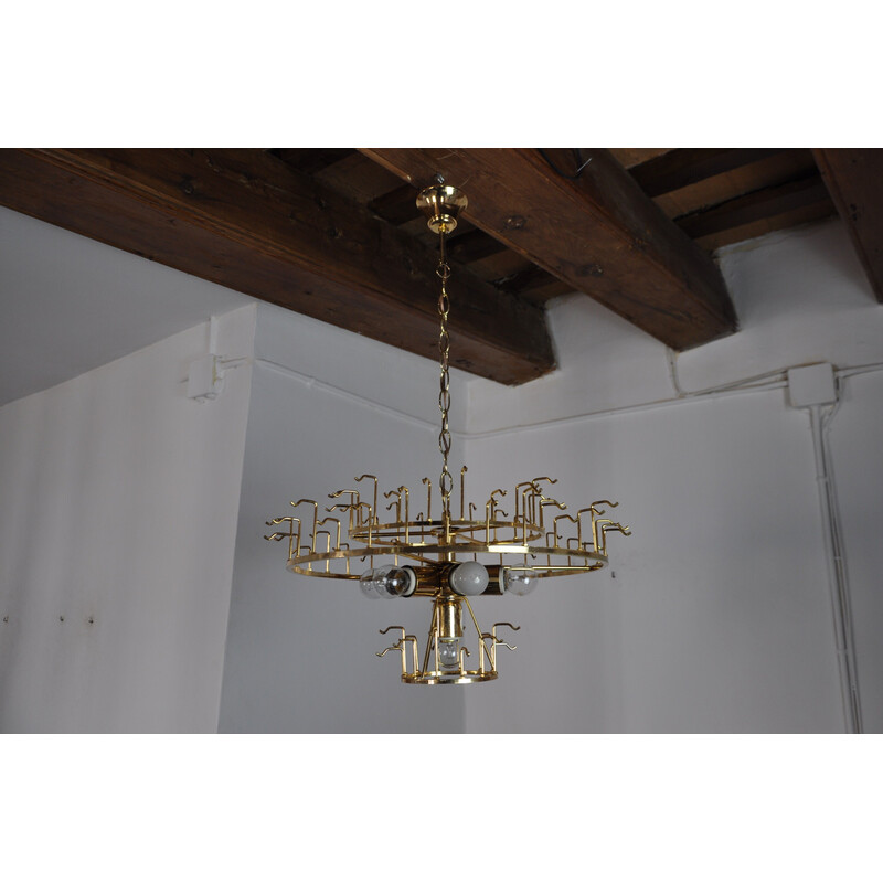 Vintage glass and metal waterfall chandelier by Venini, Italy 1970