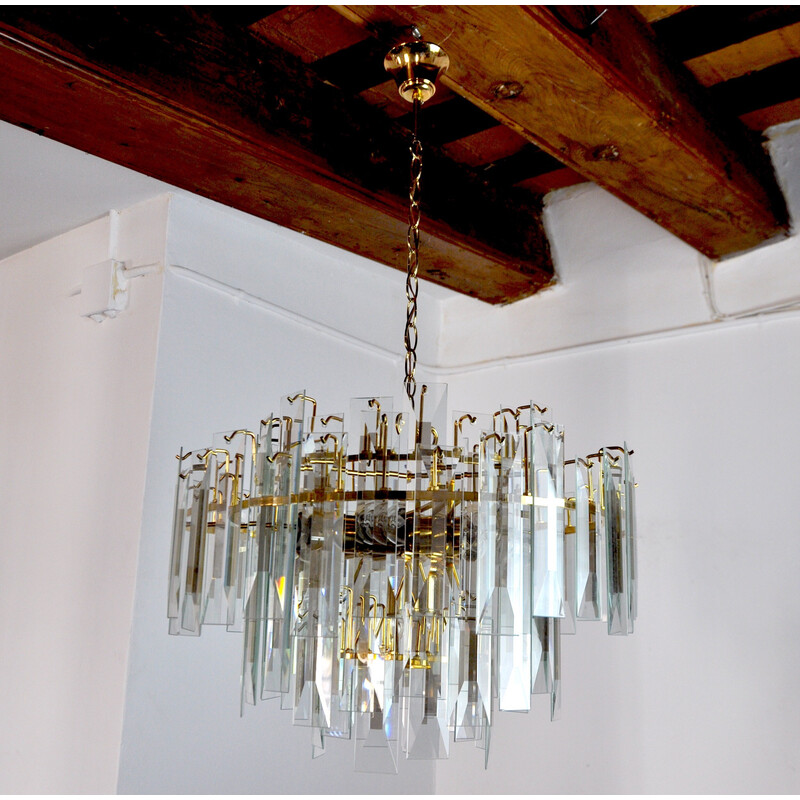 Vintage glass and metal waterfall chandelier by Venini, Italy 1970