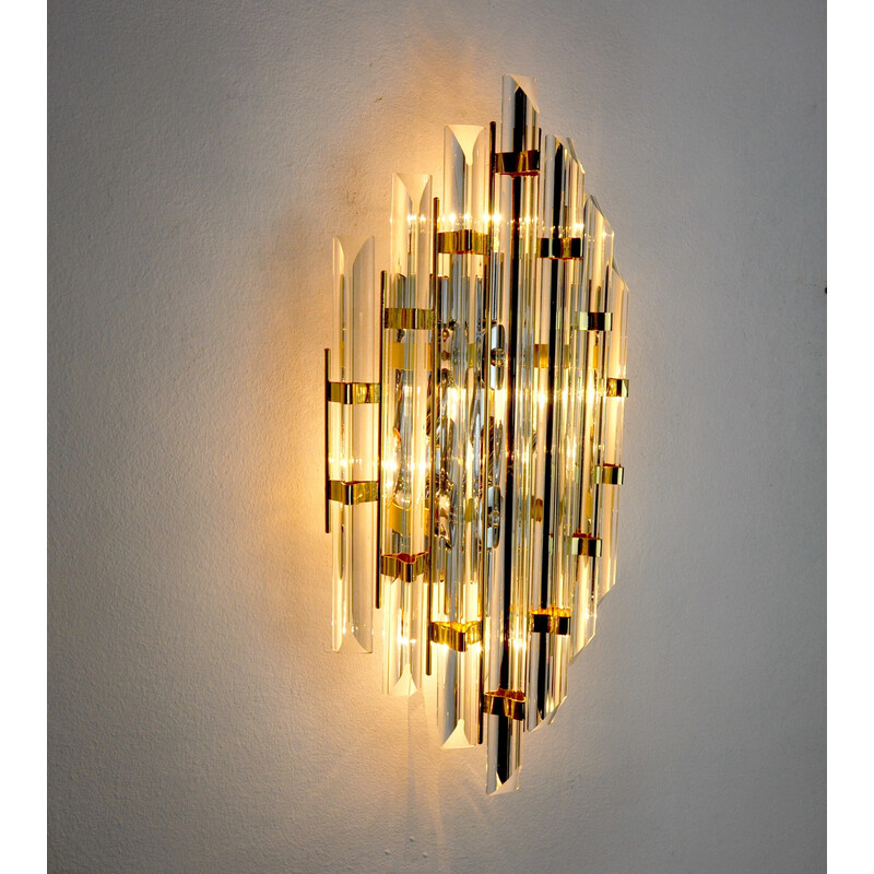 Vintage glass and metal wall lamp by Venini, Italy 1970