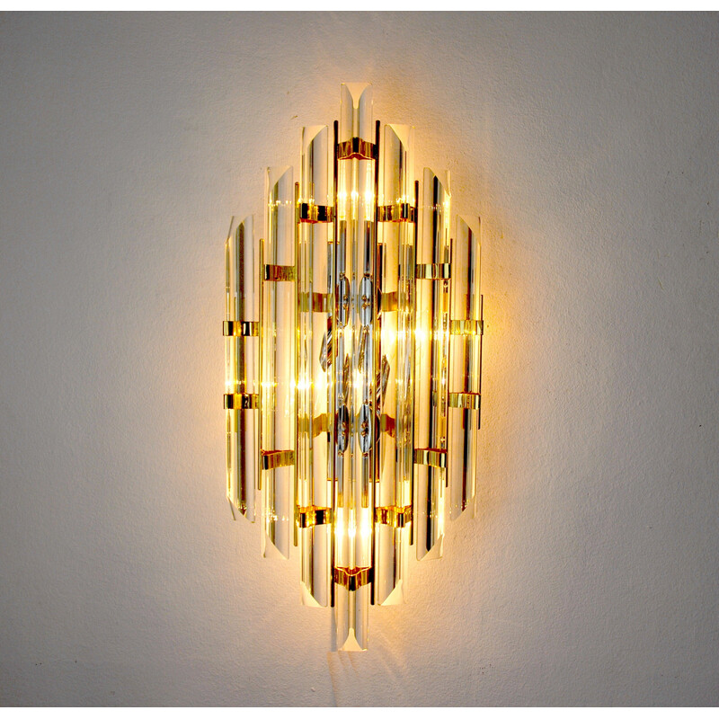 Vintage glass and metal wall lamp by Venini, Italy 1970