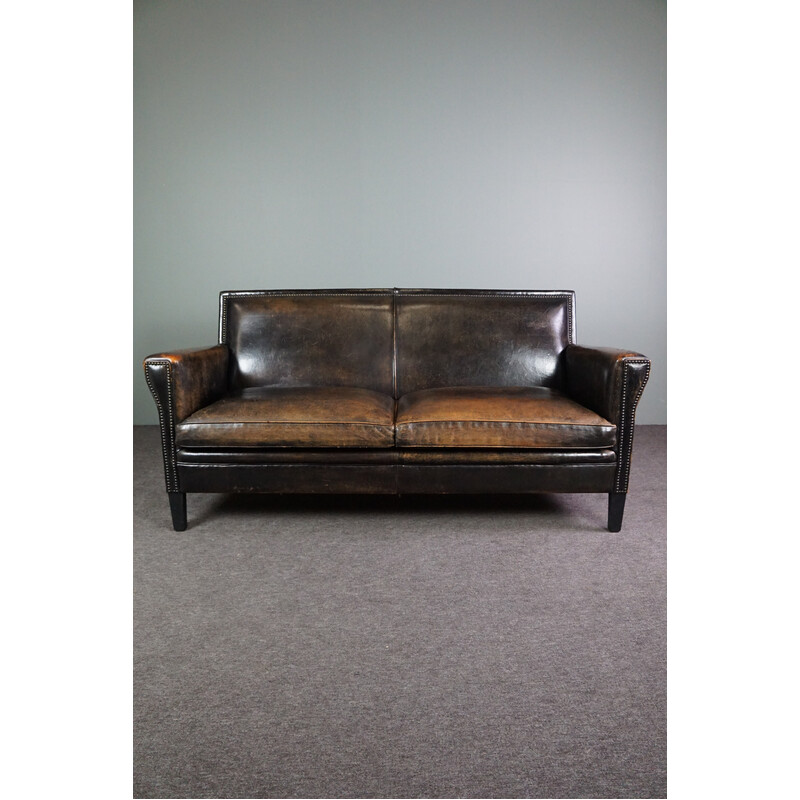 Vintage-Sofa aus schwarzem Schafsleder