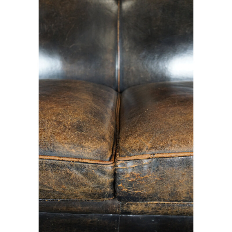 Canapé vintage en cuir de mouton noir