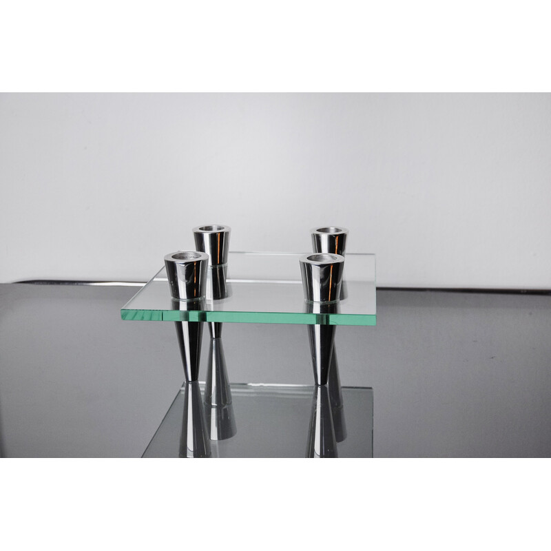 Vintage square glass candlestick, Denmark 1970