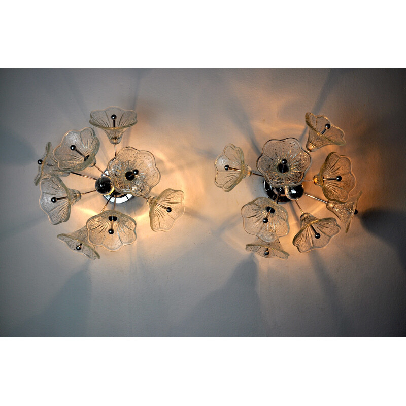 Pair of vintage glass wall lamps by Murano Mazzega, Italy 1970