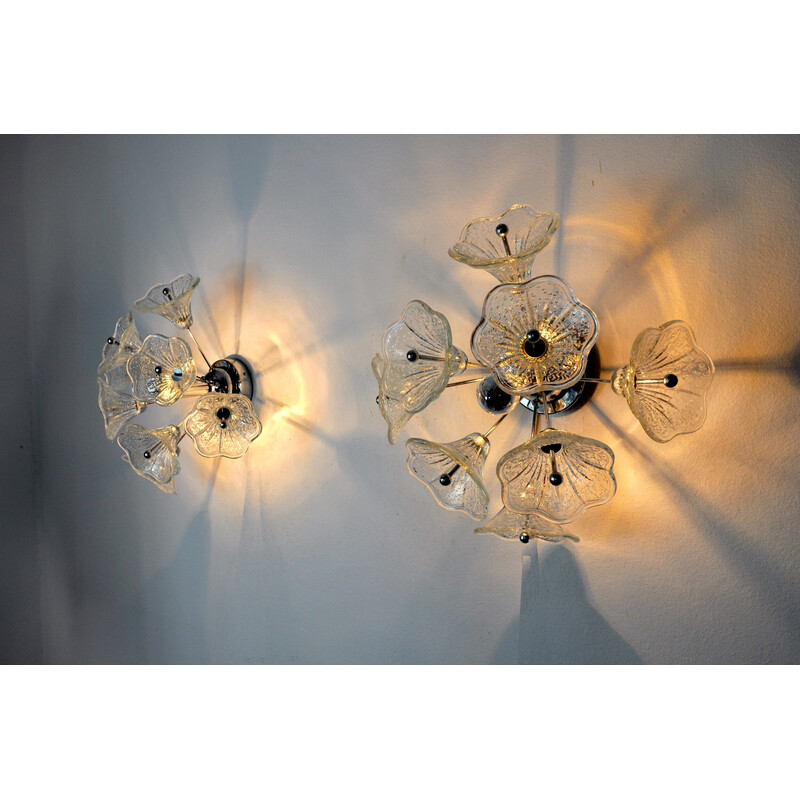 Pair of vintage glass wall lamps by Murano Mazzega, Italy 1970