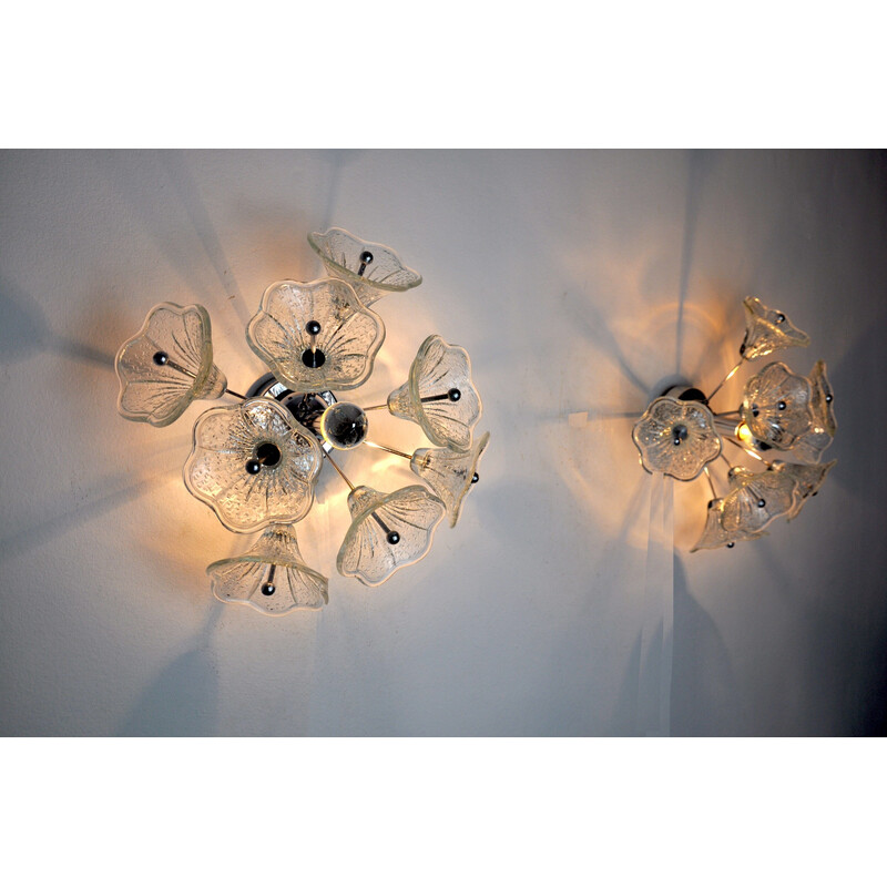 Pair of vintage glass wall lamps by Murano Mazzega, Italy 1970