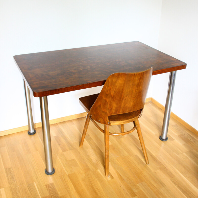 Functionalist table with chromed metal feet - 1950s