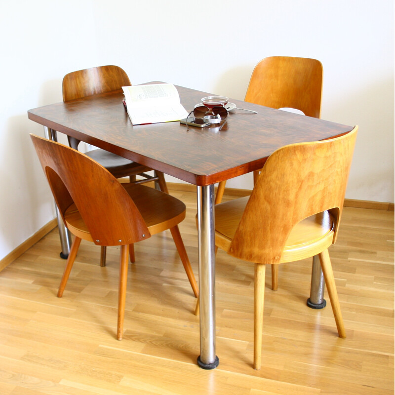 Table fonctionnelle avec pieds en acier chromé - 1950