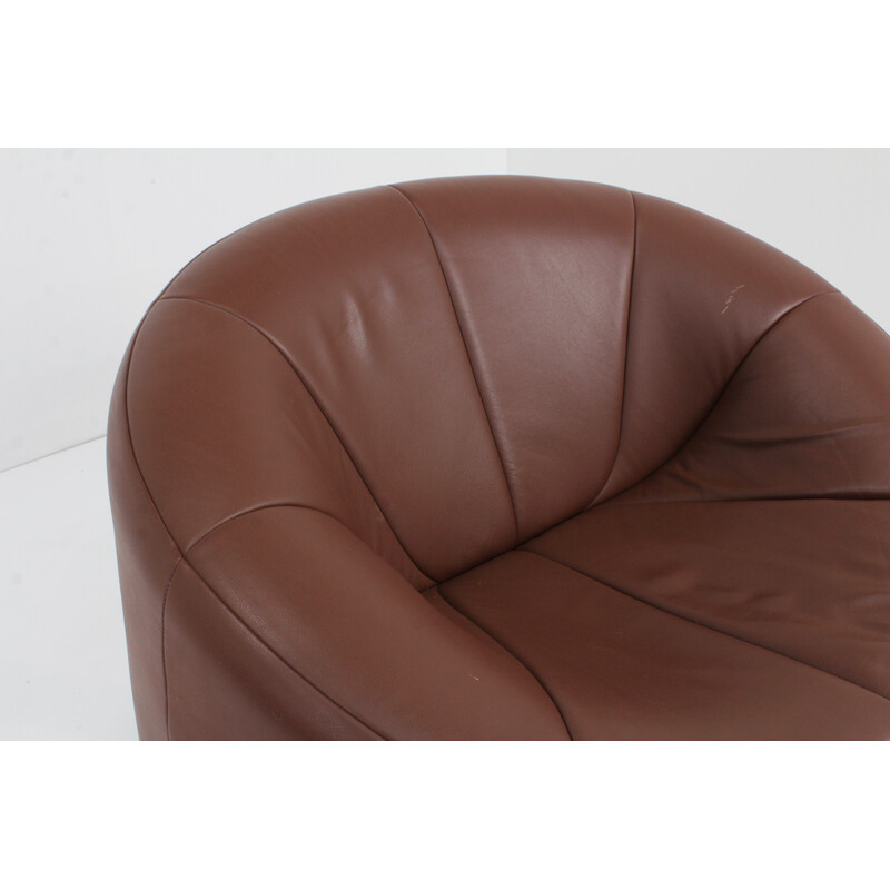 Vintage brown leather Pumpkin lounge set by Pierre Paulin for Ligne Roset