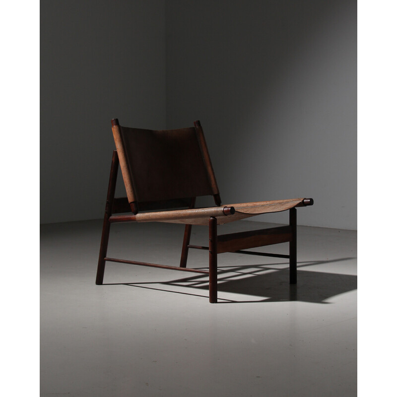 Vintage "Jockey" armchair in rosewood and leather by Jorge Zalszupin for Atelier, Brazil 1960