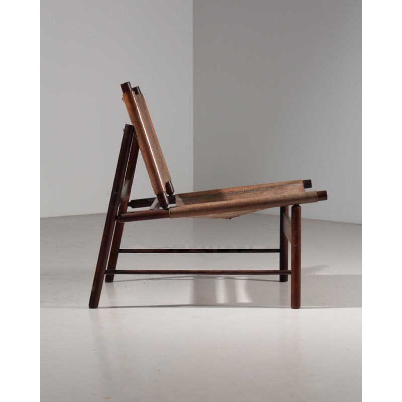 Sillón vintage "Jockey" en palisandro y cuero de Jorge Zalszupin para l'Atelier, Brasil 1960