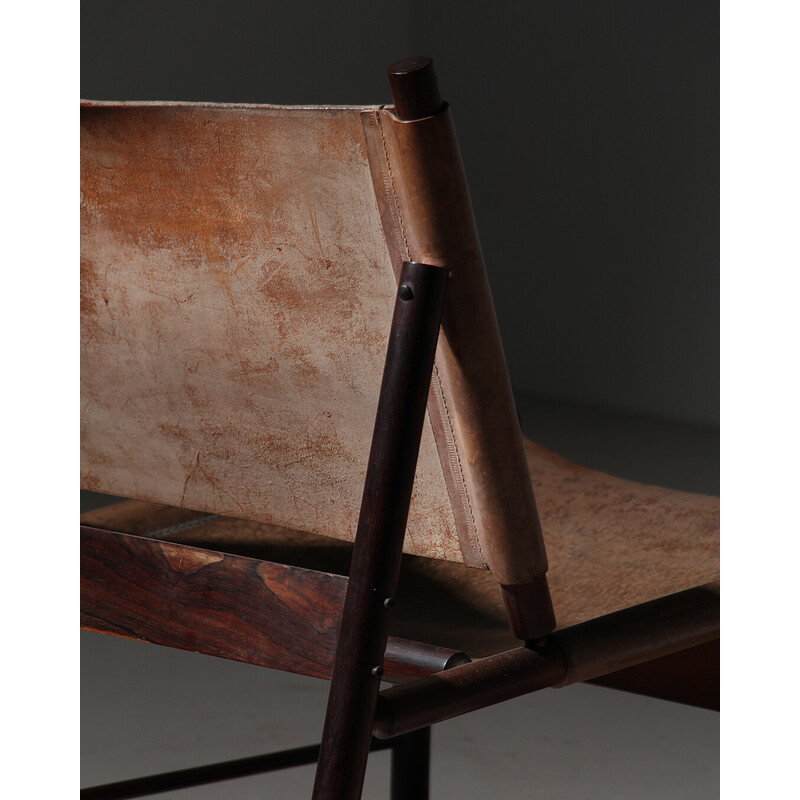 Vintage "Jockey" fauteuil in rozenhout en leder van Jorge Zalszupin voor l'Atelier, Brazilië 1960