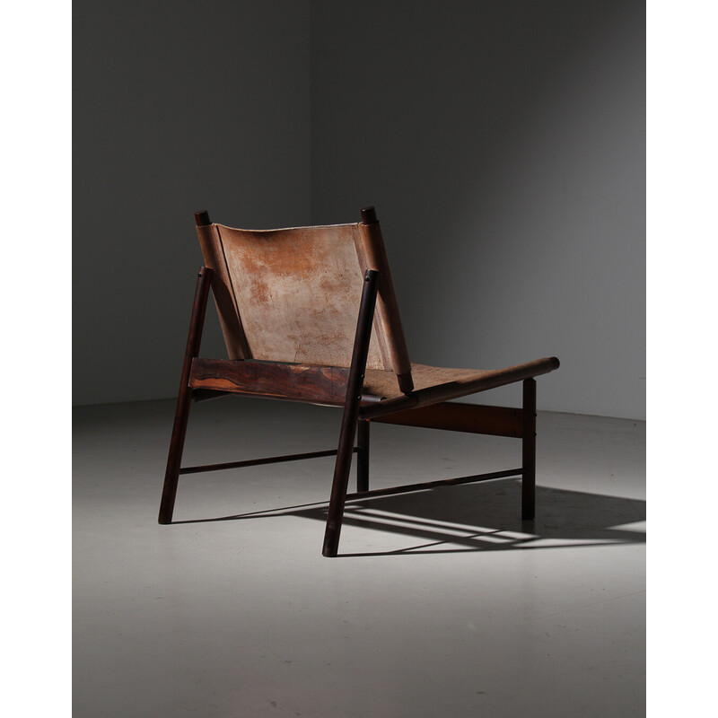 Sillón vintage "Jockey" en palisandro y cuero de Jorge Zalszupin para l'Atelier, Brasil 1960