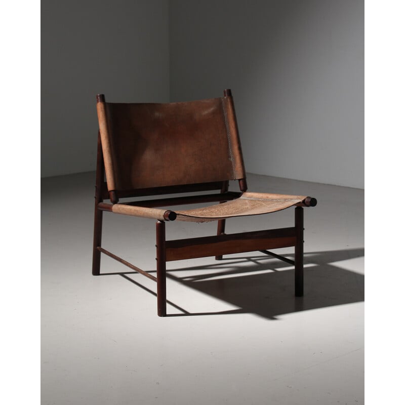 Vintage "Jockey" armchair in rosewood and leather by Jorge Zalszupin for Atelier, Brazil 1960