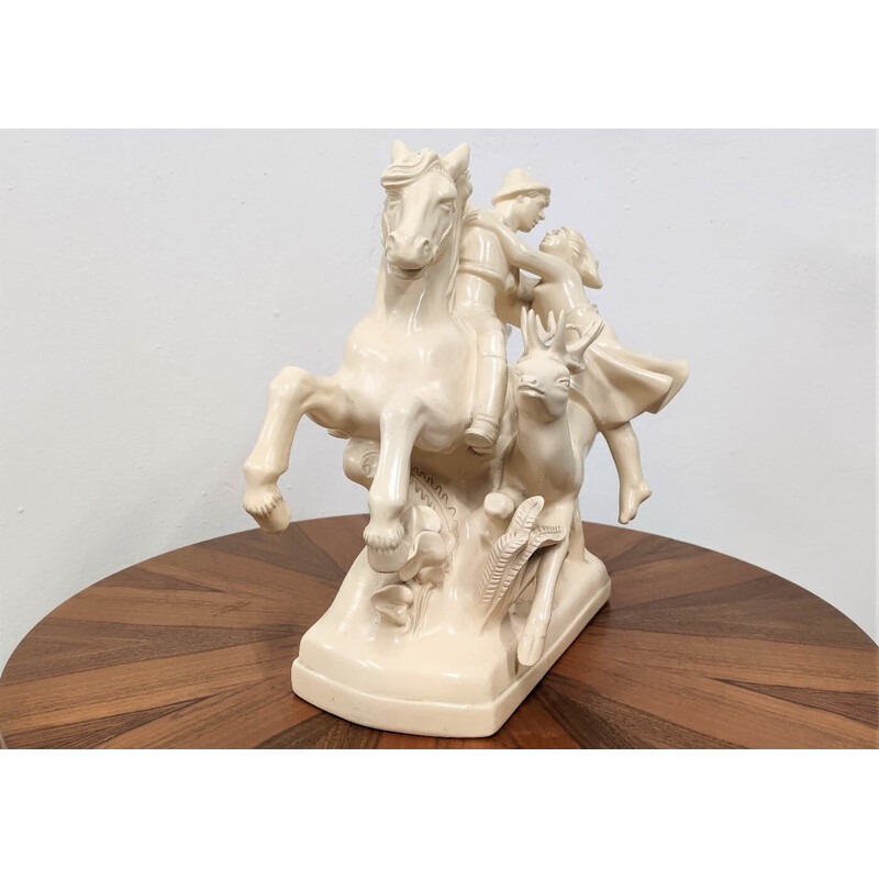 Vintage ceramic statuette of a horse and lovers, Czechoslovakia