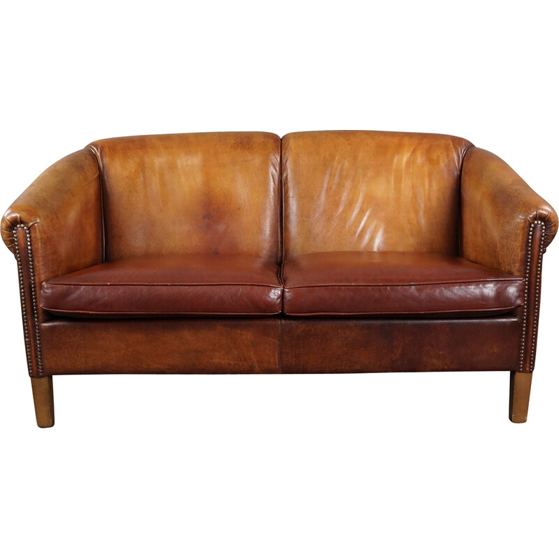 Vintage colored sheep leather 2 seater sofa